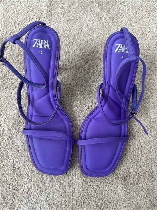 Zara Shoes - ZARA Purple Strappy Square-Toe Ankle-Tie Sandals